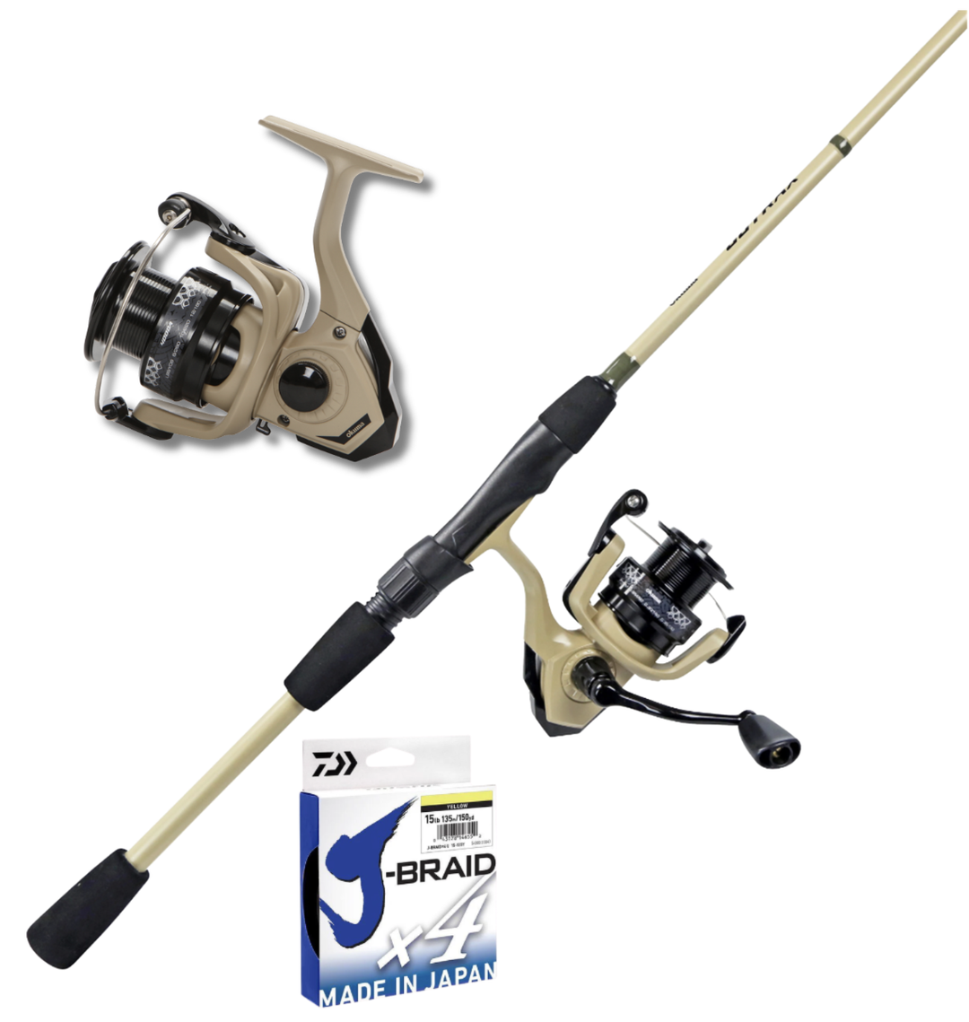 Okuma OUTRAX 6'6 2PC Rod & Reel Spin Combo - Sand Green WITH BRAID